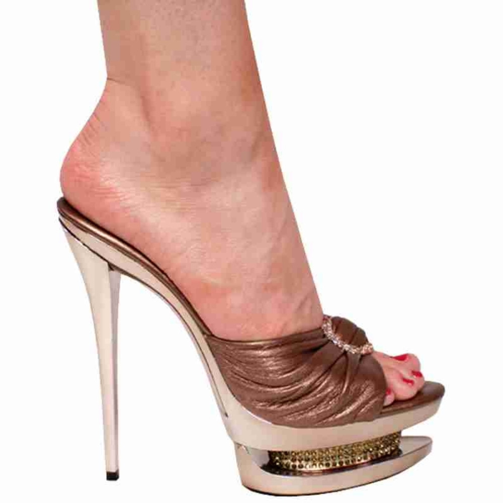 Karo's Shoes 5.5 inch platform mules.  Brown Leather. Size 5